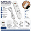 Extensão Elétrica com 4 Tomadas e 2 Entradas USB 2 Metros - Branco